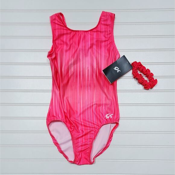 GK Elite Pink Girls Gymnastics Leotard with Vertical Pattern, NWT size AXS - Picture 1 of 6